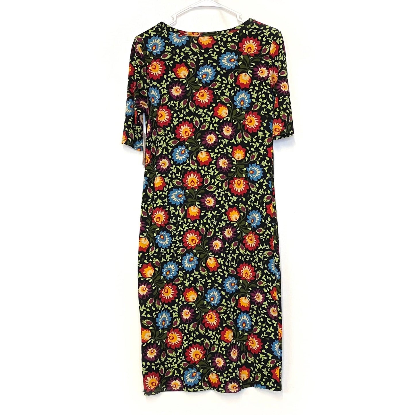 LuLaRoe Julia Bodycon Dress | M (8-10) | Blue/Orange/Gray | Floral | NWT