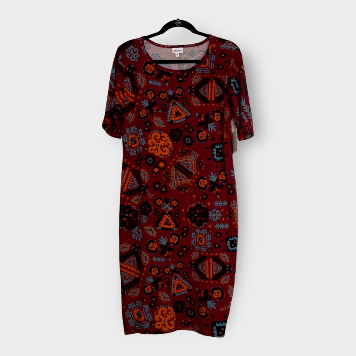 LuLaRoe Julia S/s Bodycon Dress | XL (16-18) | Red/Orange Tribal Print | NW