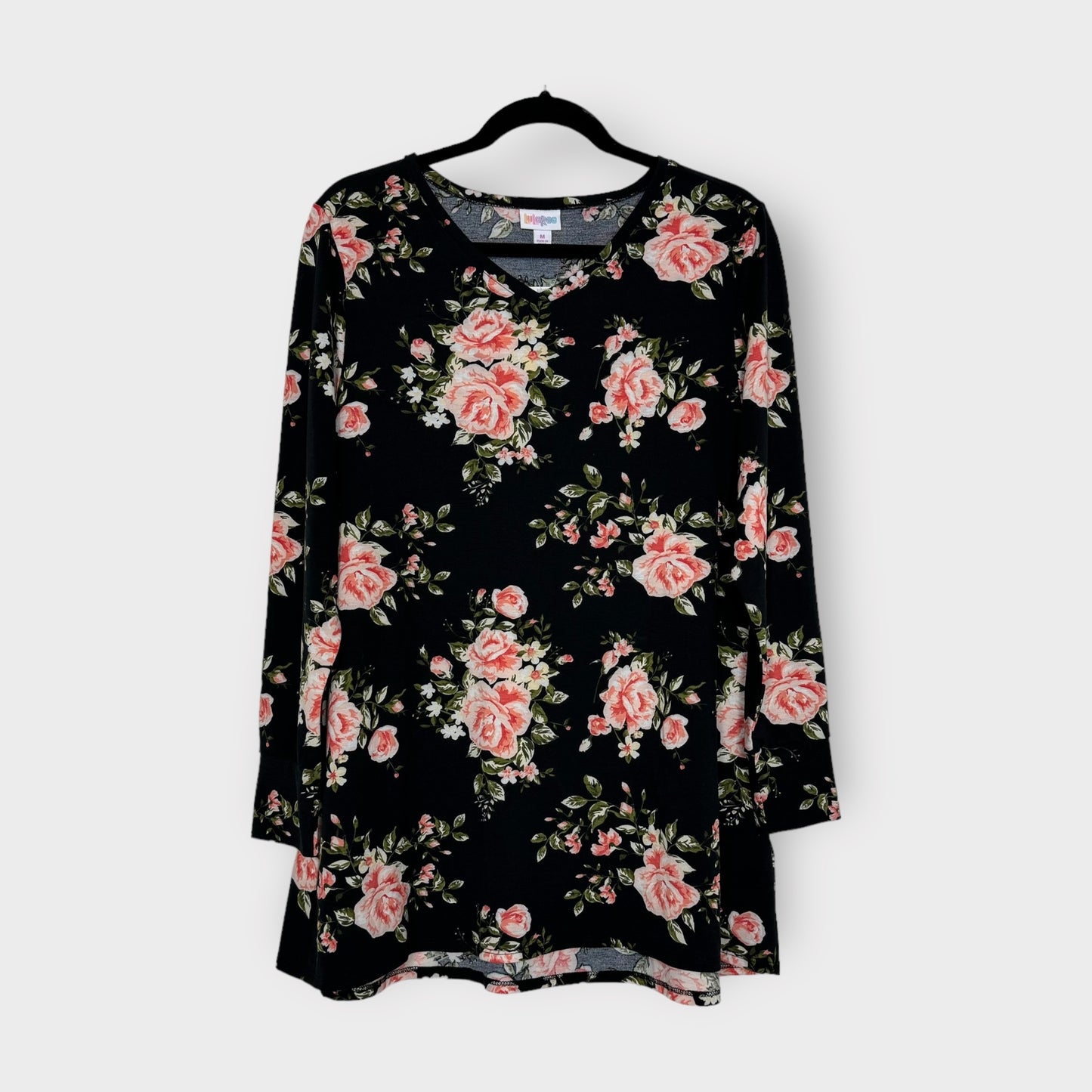 LuLaRoe Elizabeth L/s Tunic | M (10-12) | Black Floral Print | NWT