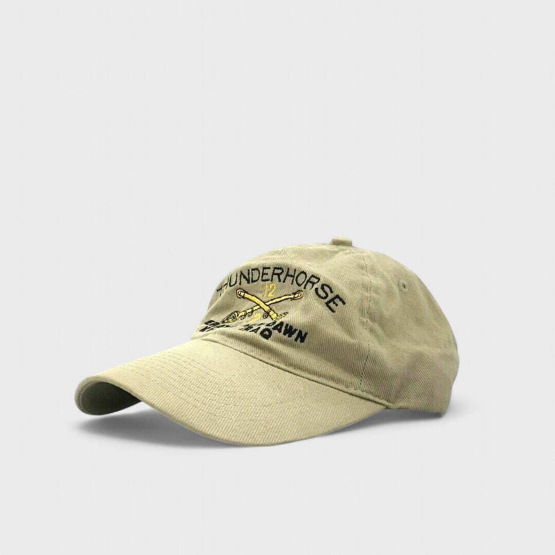 Resilient Thunderhorse 12th Battalion 2nd Cavalry Regiment Hat | Beige | Embroidered Cotton Twill | Adjustable Fit | Pre-Owned