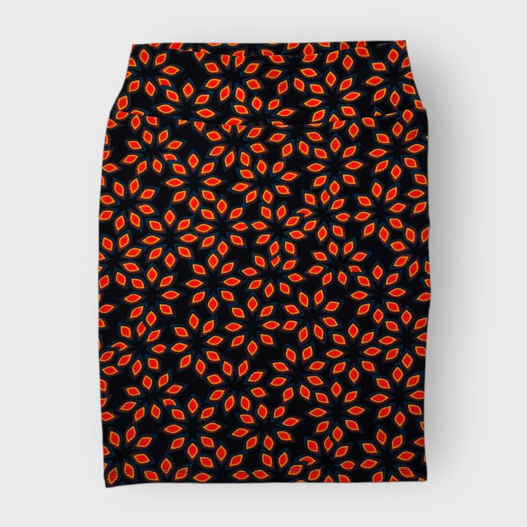 LuLaRoe Cassie Pencil Skirt - Black & Orange Geometric Floral - Women's M (8-12) - NWT