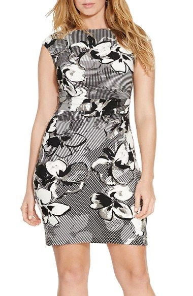 Ralph Lauren | Womens Floral Midi Bodycon Dress | Color: Black/White | Size: 14 | Pre-Owned