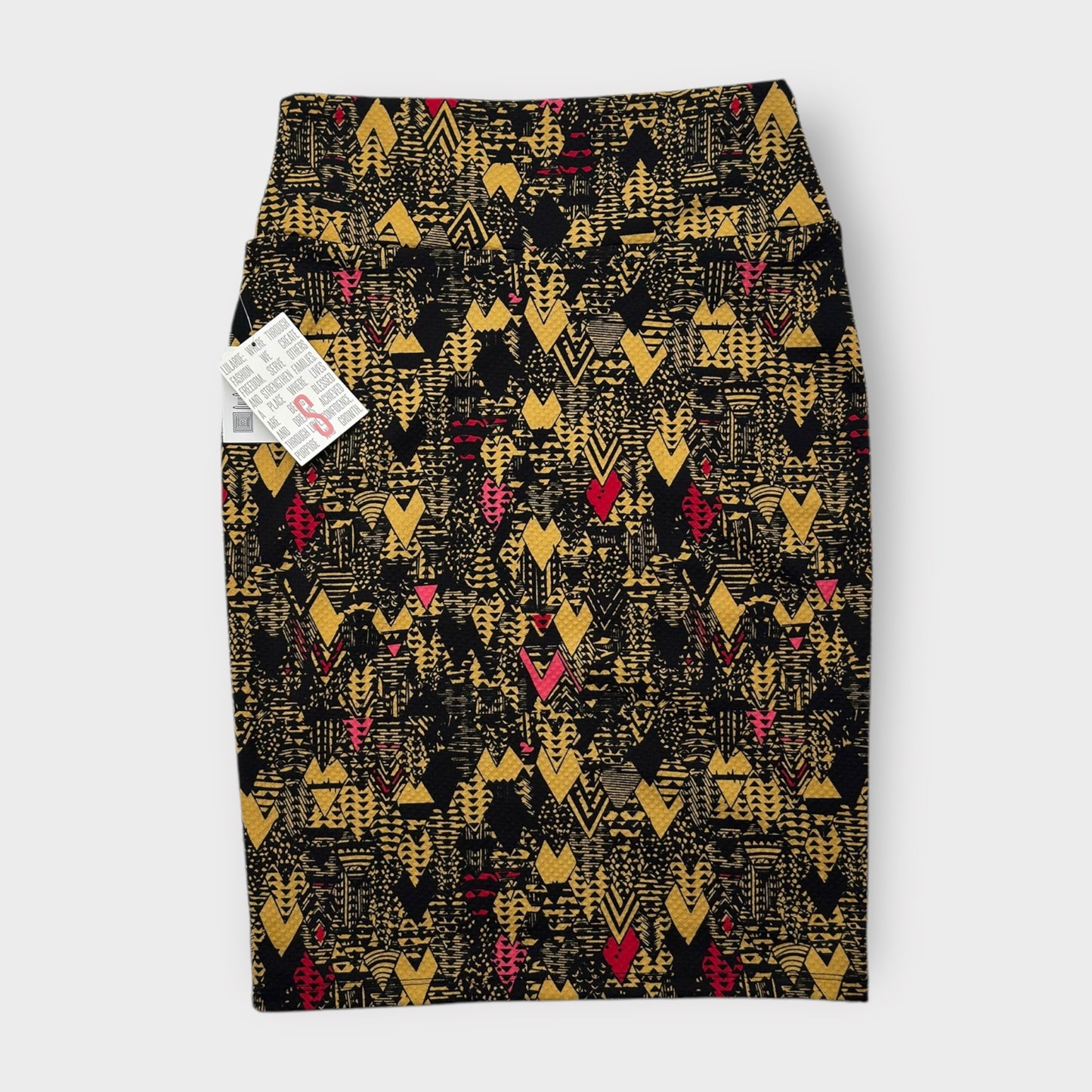 LuLaRoe Cassie Pencil Skirt - Black & Yellow Abstract Tribal - Women's S (4-6) - NWT