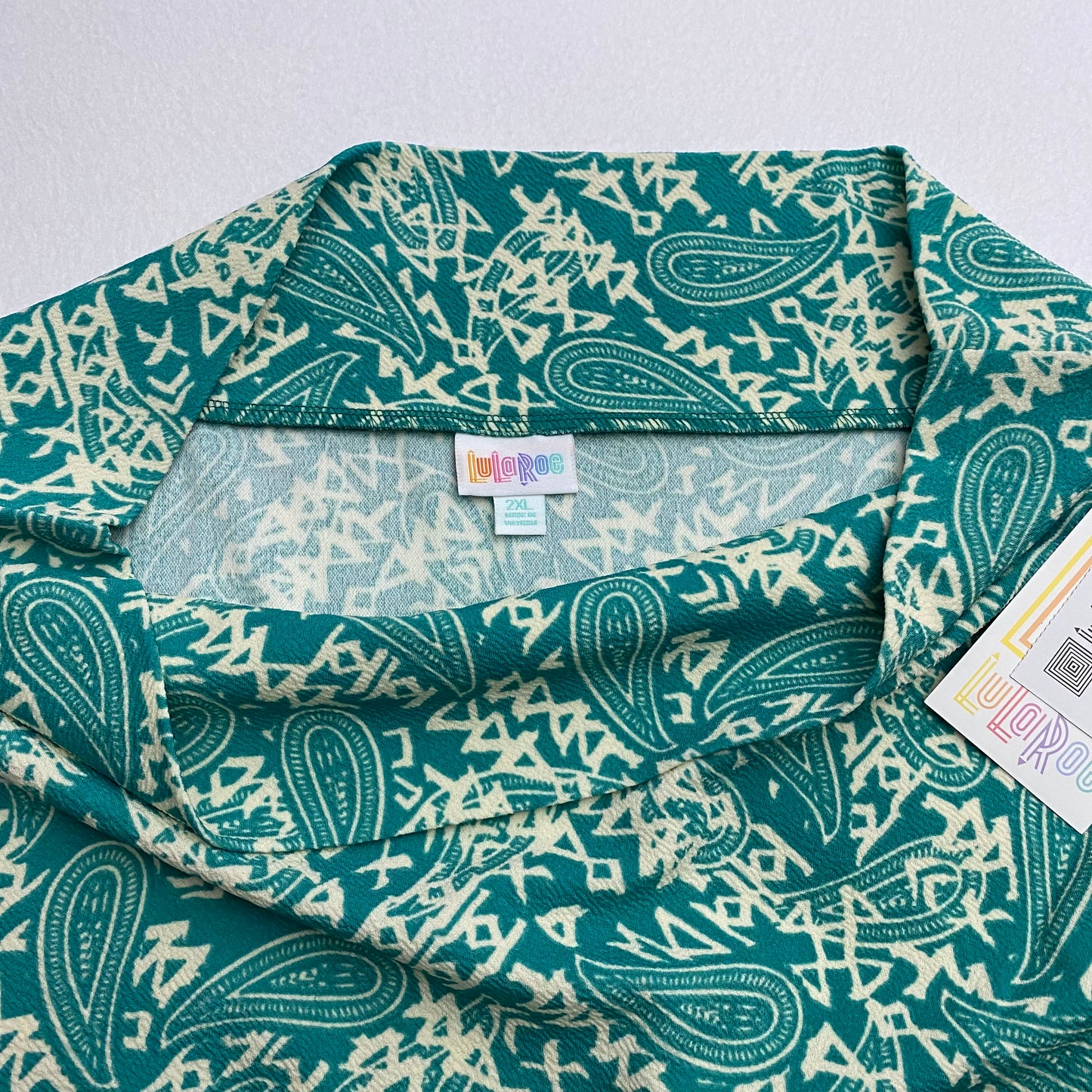 LuLaRoe Cassie Pencil Skirt | 2XL (20-22) | Green/White Paisley Abstract | NWT