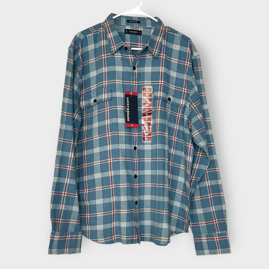 Lucky Brand Mens Classic Fit Flannel Shirt | Size XL | Blue/Red Plaid | 100% Cotton | NWT