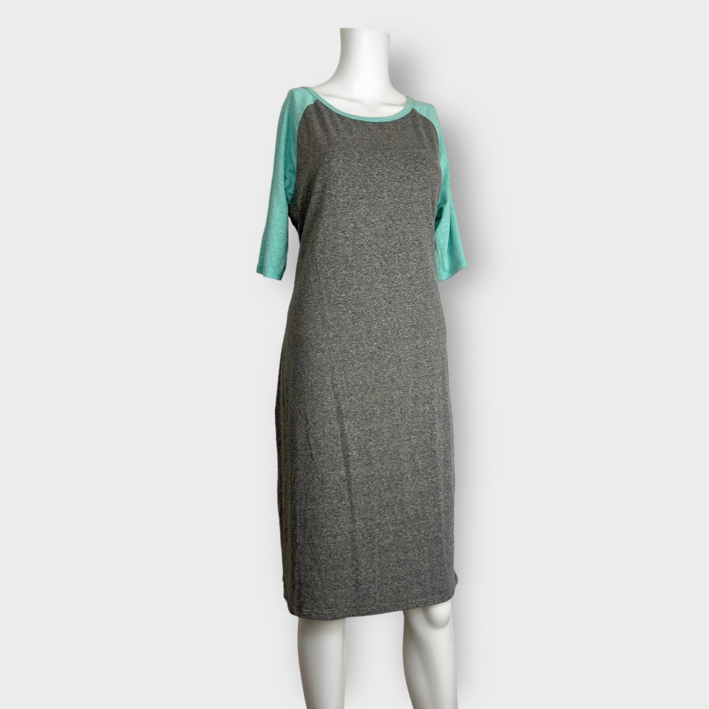 LuLaRoe Julia S/s Bodycon Dress | L (12-14) | Gray/Mint Colorblock | NWT