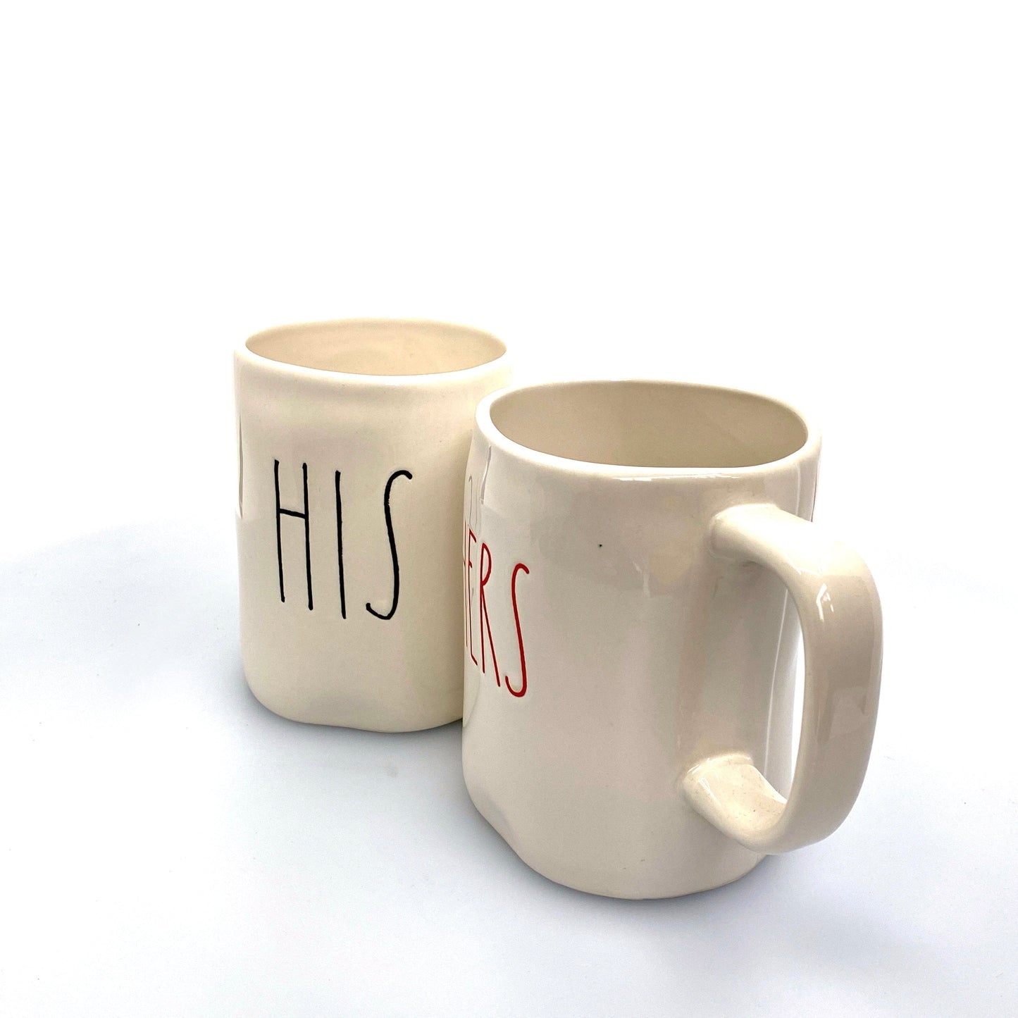 Pair of Rae Dunn ‘HIS/HERS’ Large Letters White Coffee Cup Mug By Magenta EUC