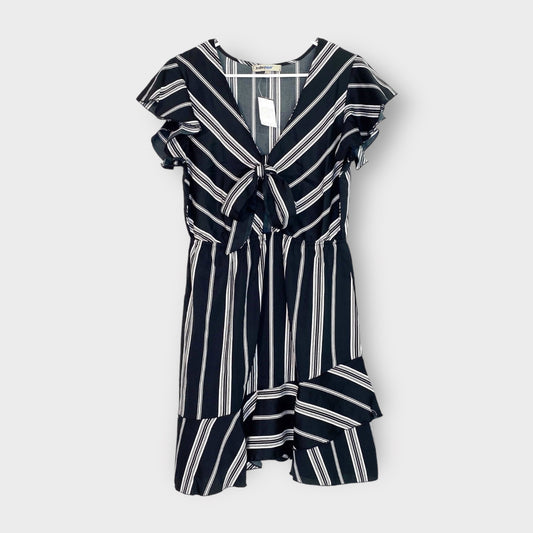 Bailey Blue Women's Tie-Front Ruffle Dress - Black & White Striped, Size L