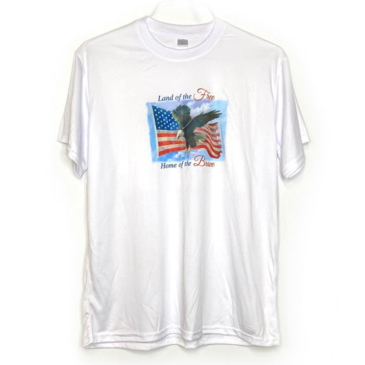 Land of the Free Home of the Brave L White S/s T-Shirt Patriotic Eagle EUC