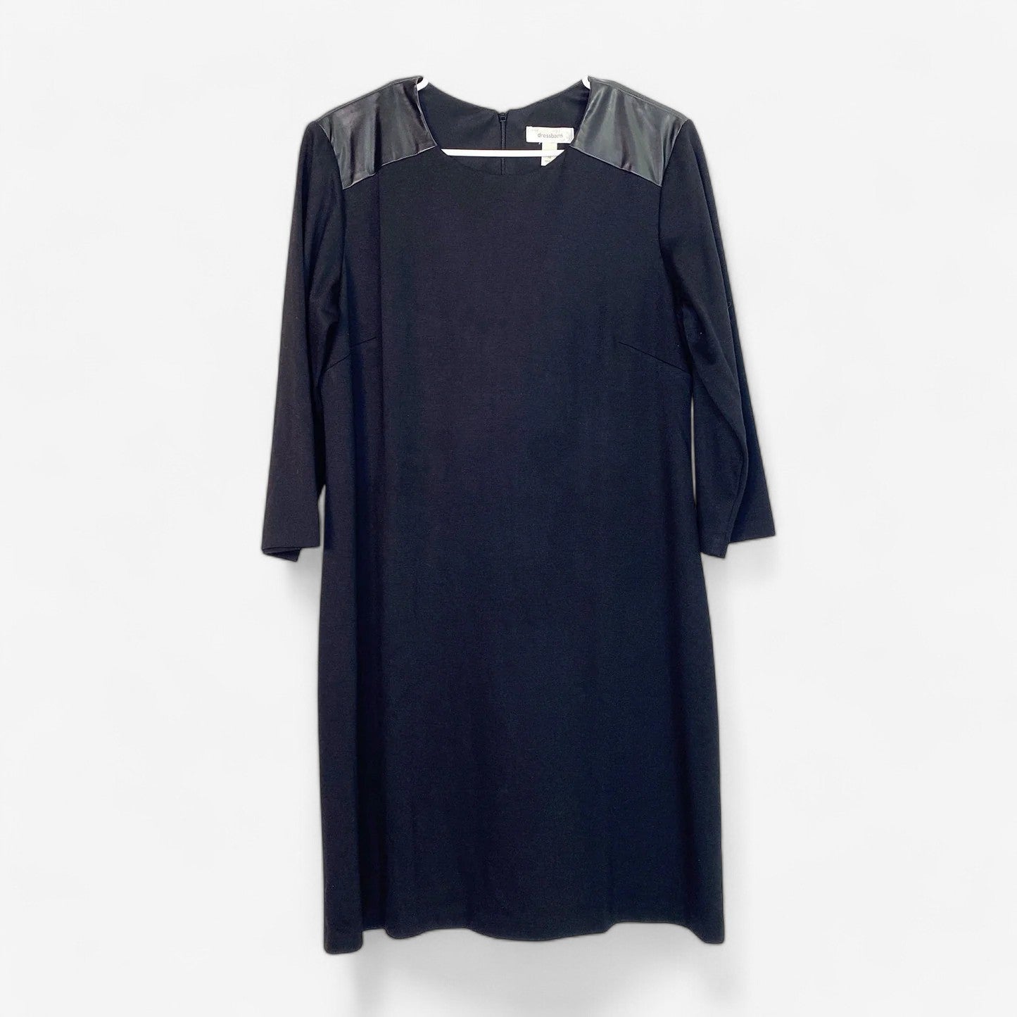 Dressbarn Women's Black Dress with Vegan Leather Shoulder Patches - Size 14