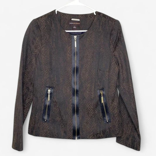 Dana Buchman Women's Brown Animal Reptile Print Jacket - Size 4 - Full-Zip