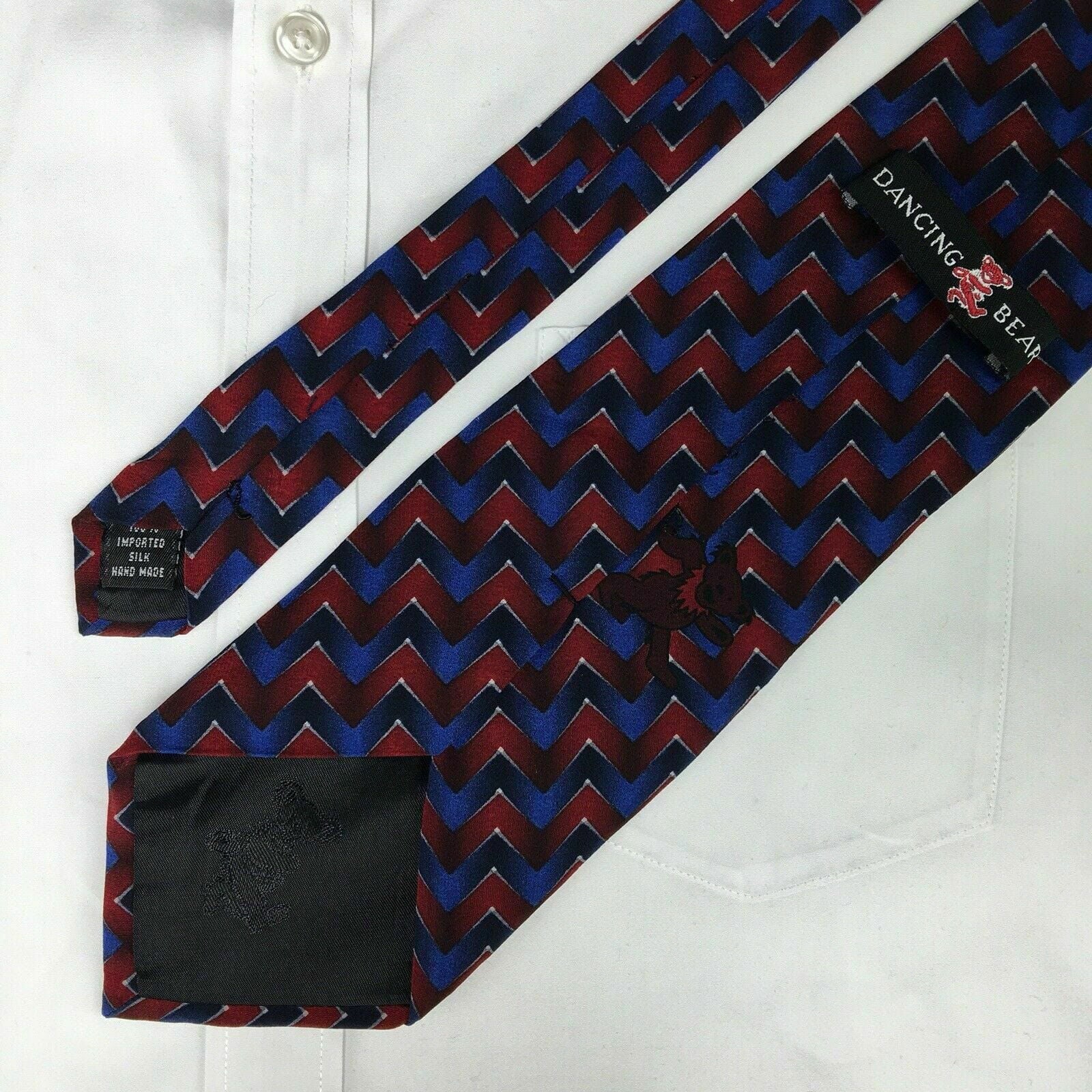 Dancing Bear Grateful Dead Mens Red & Blue Chevron Print 100% Silk Neck Tie 58” -  | Buy at Parsimony Shoppes