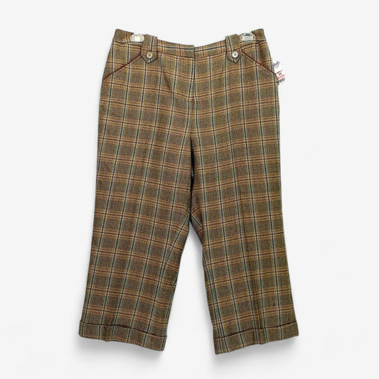 David N Women's Plaid Wool Capri Pants - Yellow/Brown - Size 14