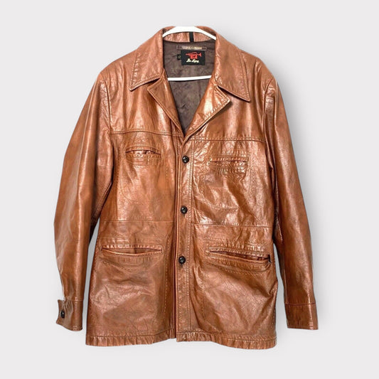 De Long Vintage Brown Cowhide Leather Coat Jacket | Size 42 (L) | Button Closure | VGC -  | Buy at Parsimony Shoppes