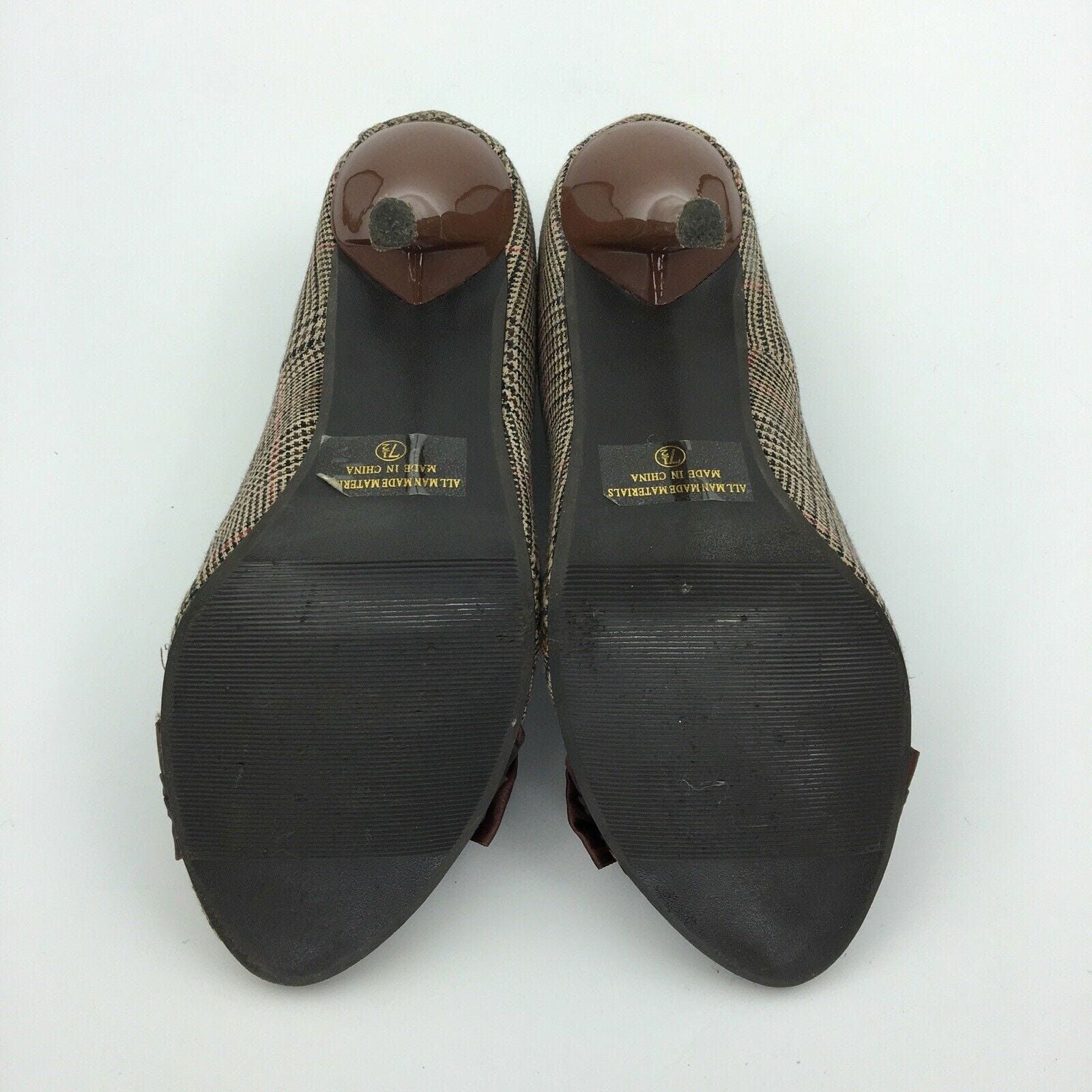 Delicious Womens Size 7.5 Brown Houndstooth Open Toe Bows Heels Pumps Shoes -  | Buy at Parsimony Shoppes