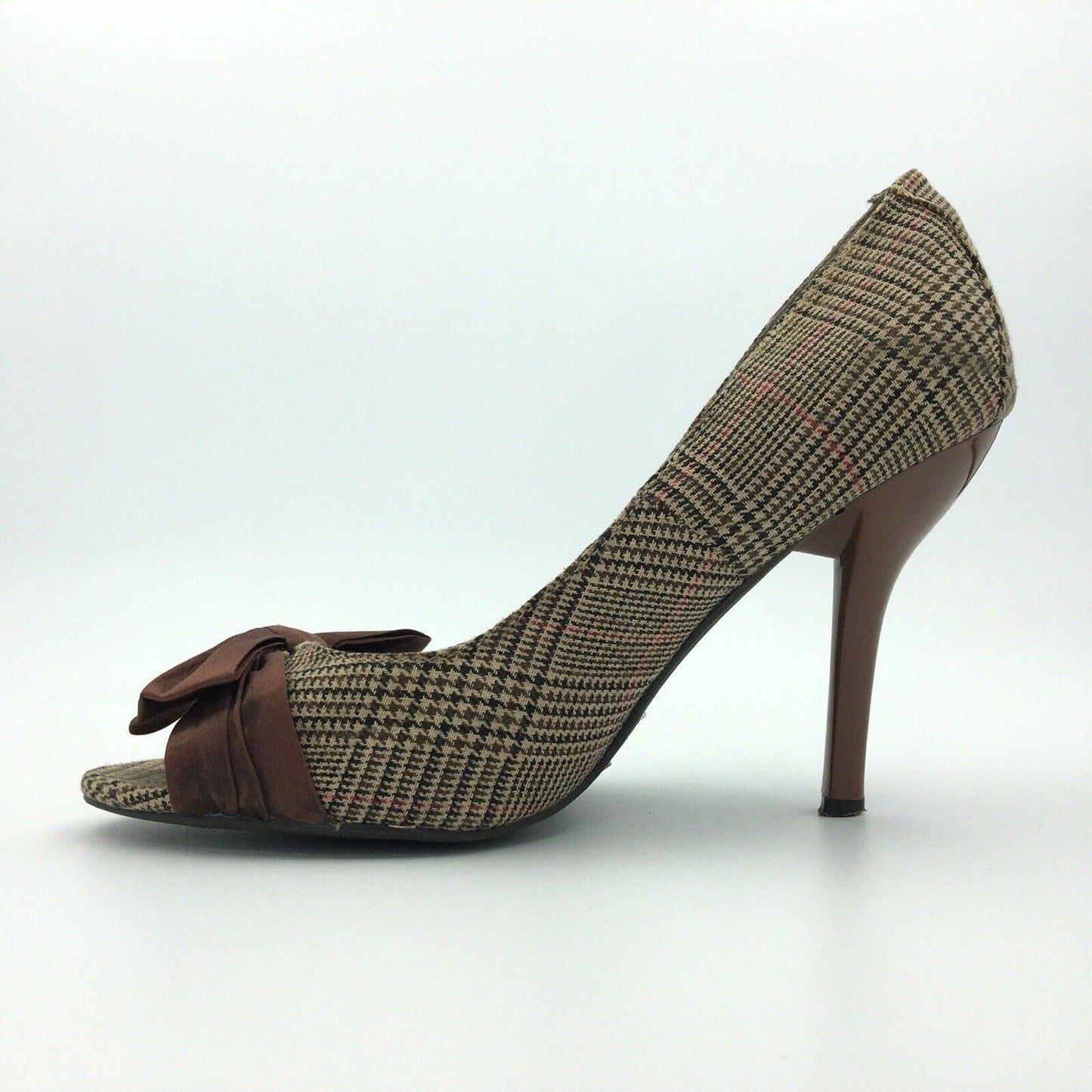 Delicious Womens Size 7.5 Brown Houndstooth Open Toe Bows Heels Pumps Shoes -  | Buy at Parsimony Shoppes