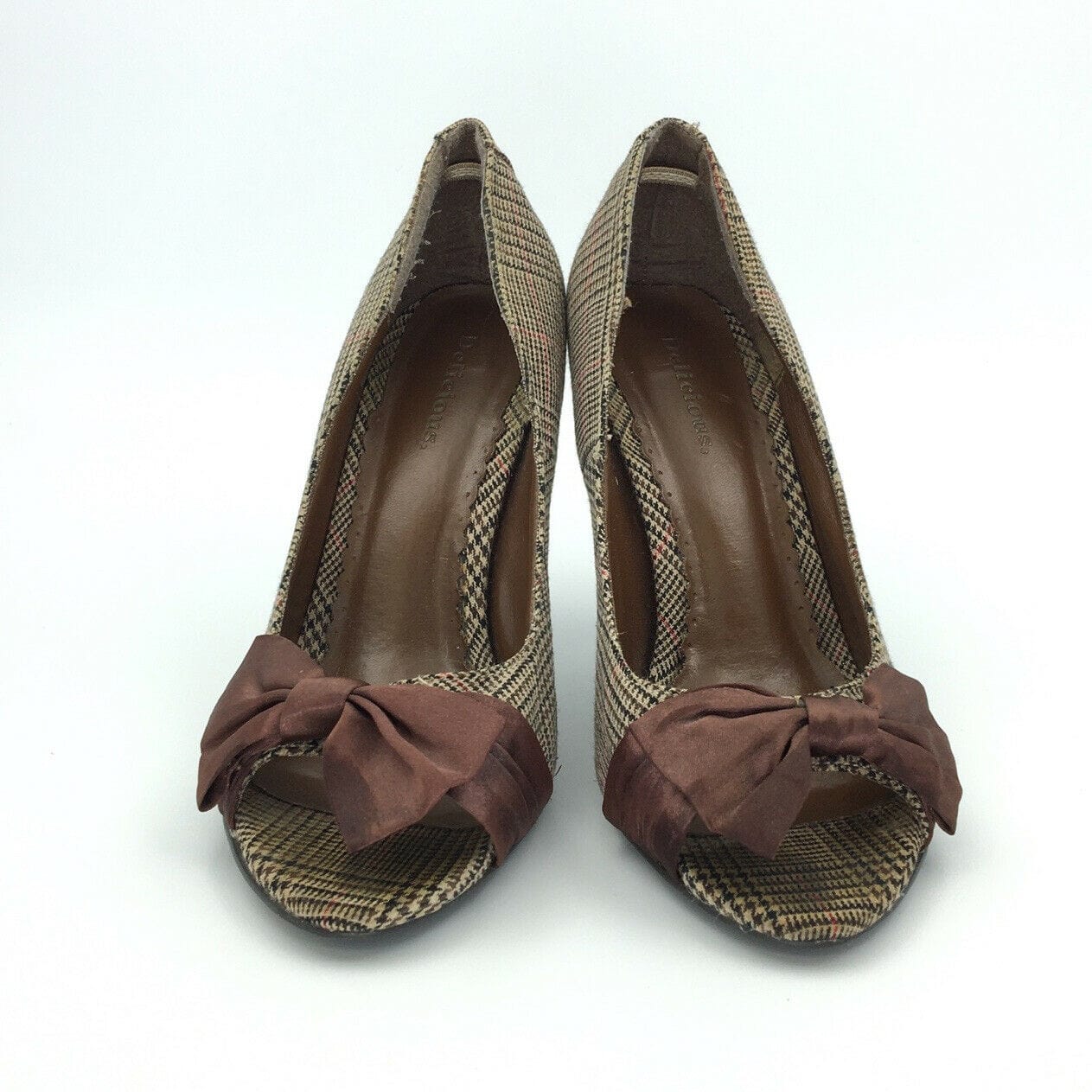 Delicious Womens Size 7.5 Brown Houndstooth Open Toe Bows Heels Pumps Shoes -  | Buy at Parsimony Shoppes