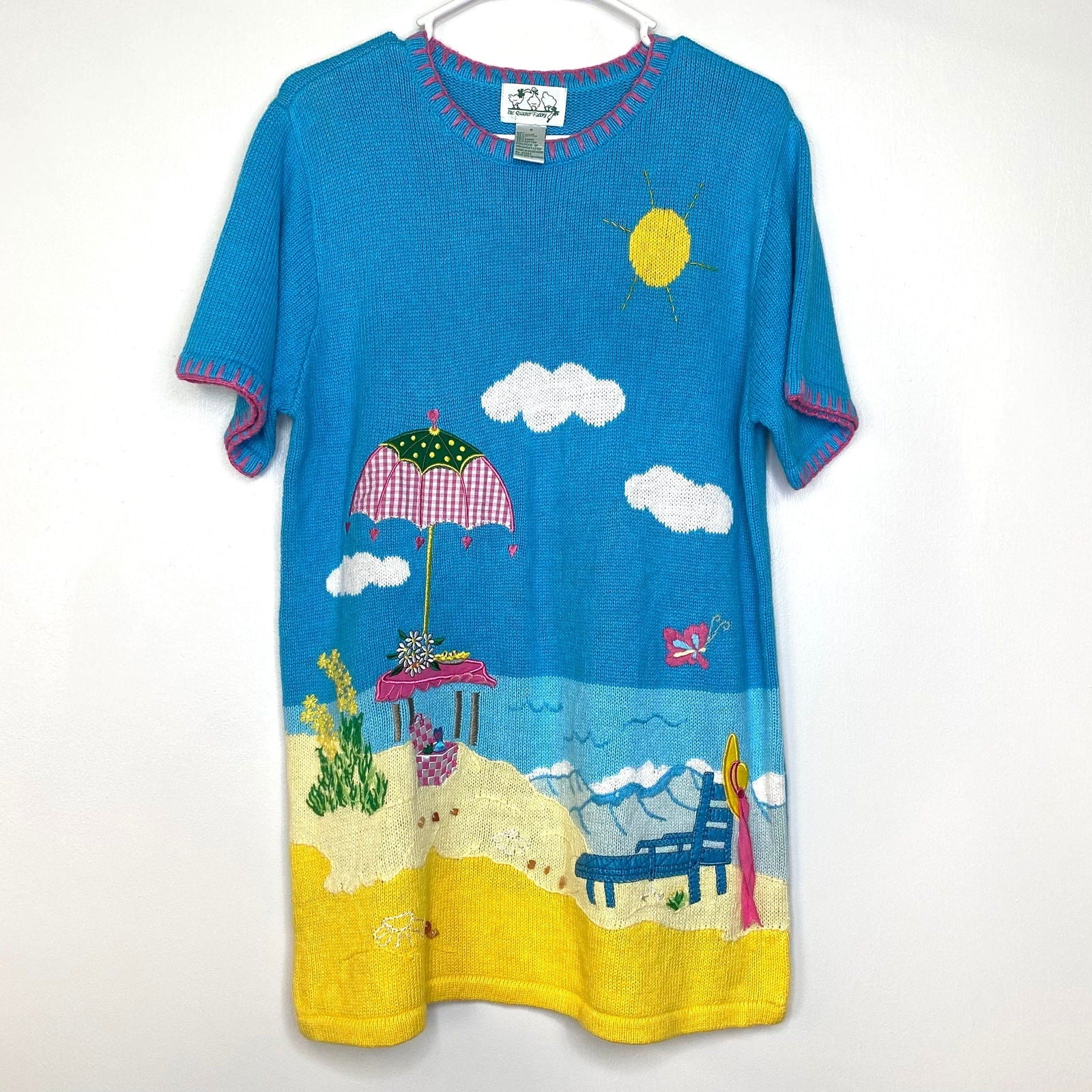 Delightful Quacker Factory Womens Size Small Short Sleeve Sweater Shirt Blue Beach Scenery Pre-Owned -  | Buy at Parsimony Shoppes