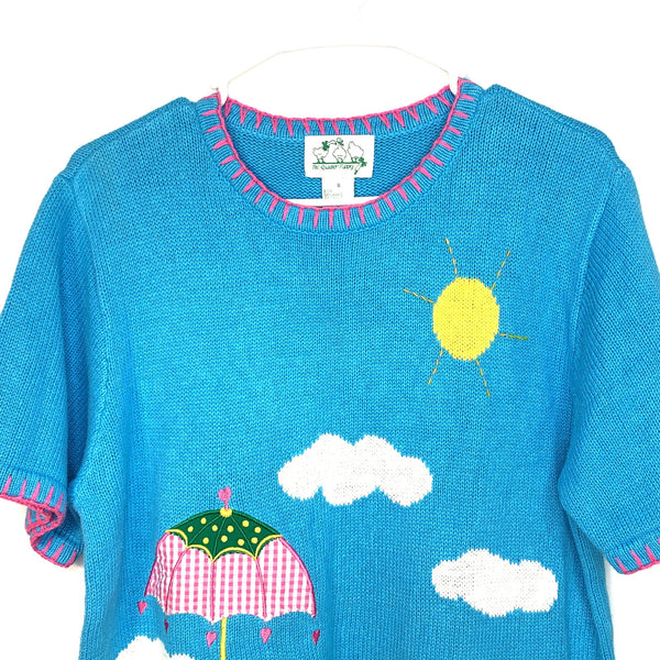 Pull à Manches Courtes Quacker Factory Occasion - Taille L, Motif Poissons Brodés Et Perles - Bleu