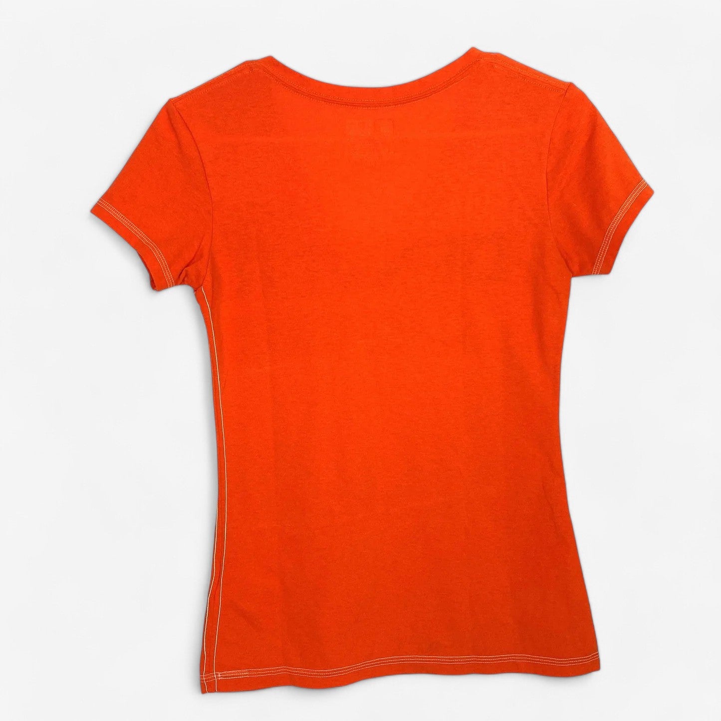Denver Broncos Women's V-Neck T-Shirt - Sparkle Logo - Small - Orange/Blue