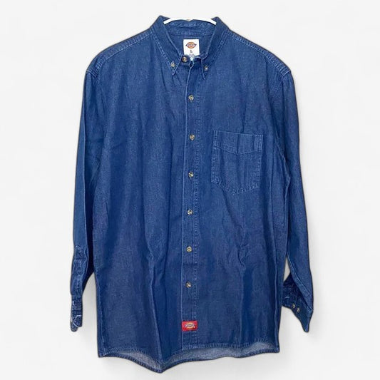 Dickies Men's Blue Denim Button-Up Long Sleeve Shirt - Size L