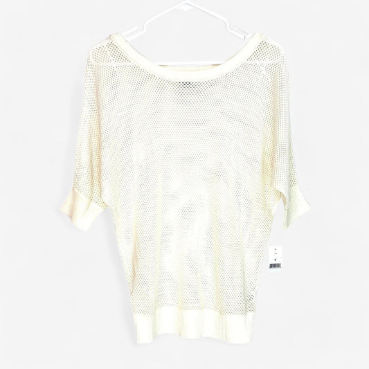 DIP Women's White Mesh Half Sleeve Sweater - Size S - Lightweight Cotton Blend