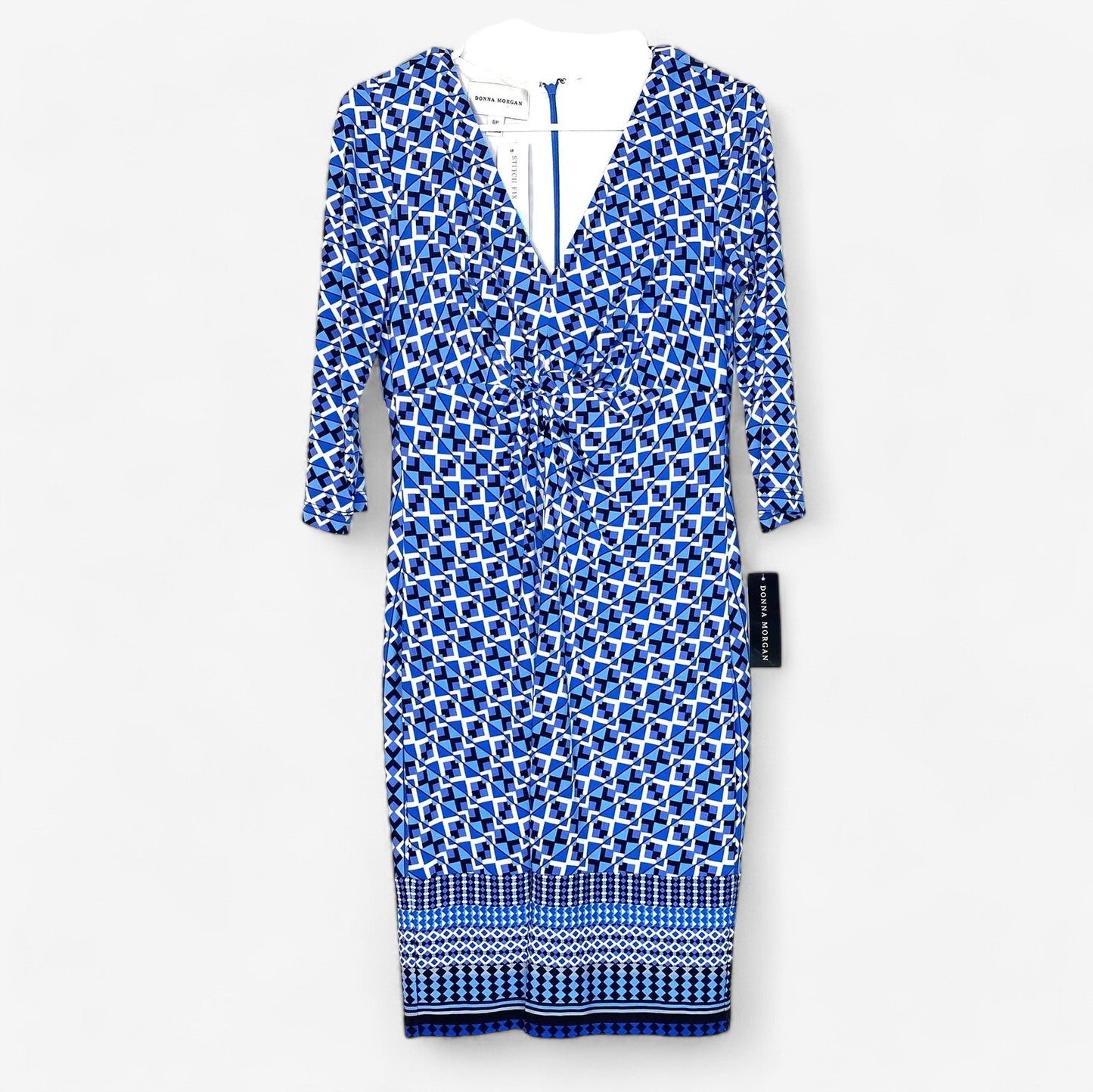Donna Morgan 'Masona' Cobalt Blue Shift Dress | Geometric V-Neck | Size 8P