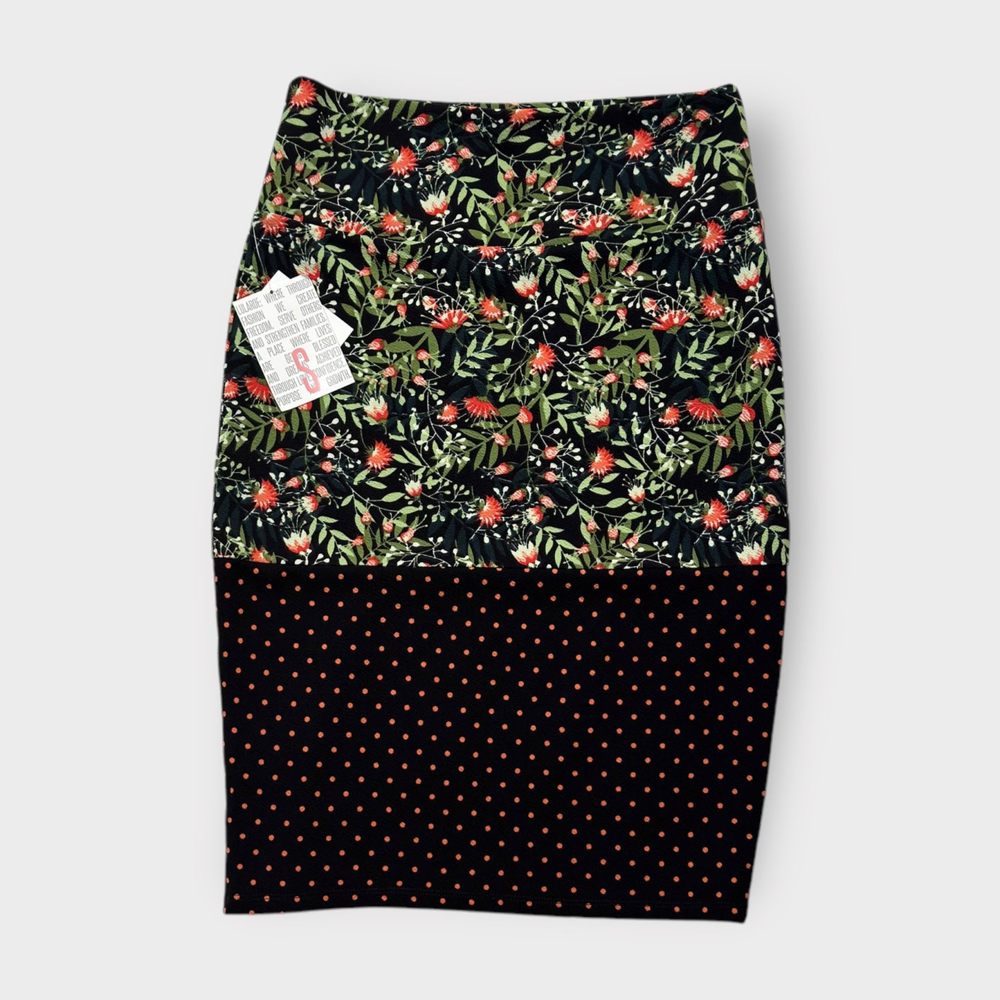 LuLaRoe Cassie Pencil Skirt - Floral Polka Dot Mix - Women's S (4-6) - NWT