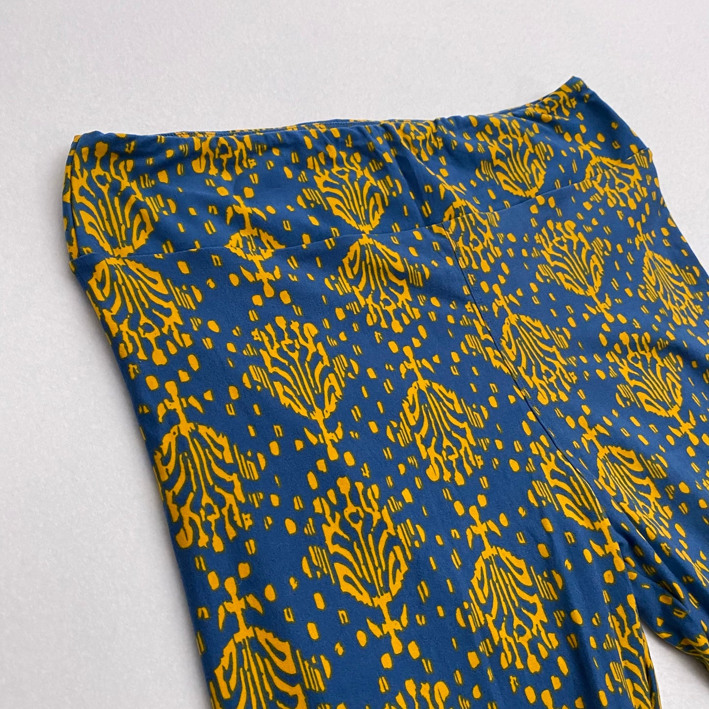 LuLaRoe Leggings | TC (12-18) | Blue/Yellow Floral Ikat Print | New