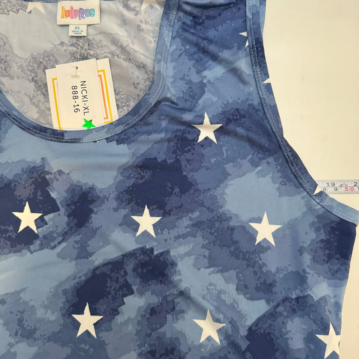 LuLaRoe | Nicki Sleeveless A-Line Dress | Color: Blue/White Watercolor/Stars | Size: XL NWT