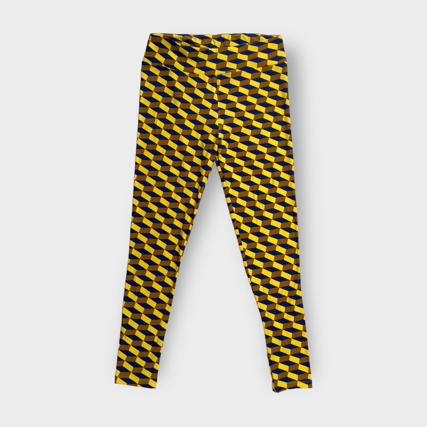 LuLaRoe Leggings | TC (12-18) | Blue/Gold/Yellow Geometric Cubes | New