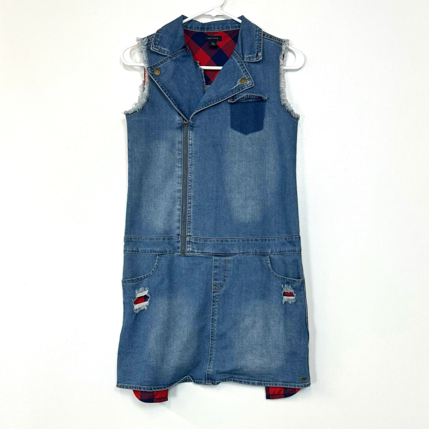 Tommy Hilfiger | Girls Denim Dress w/Buffalo Plaid | Color: Blue | Size: XL (16) | Pre-Owned