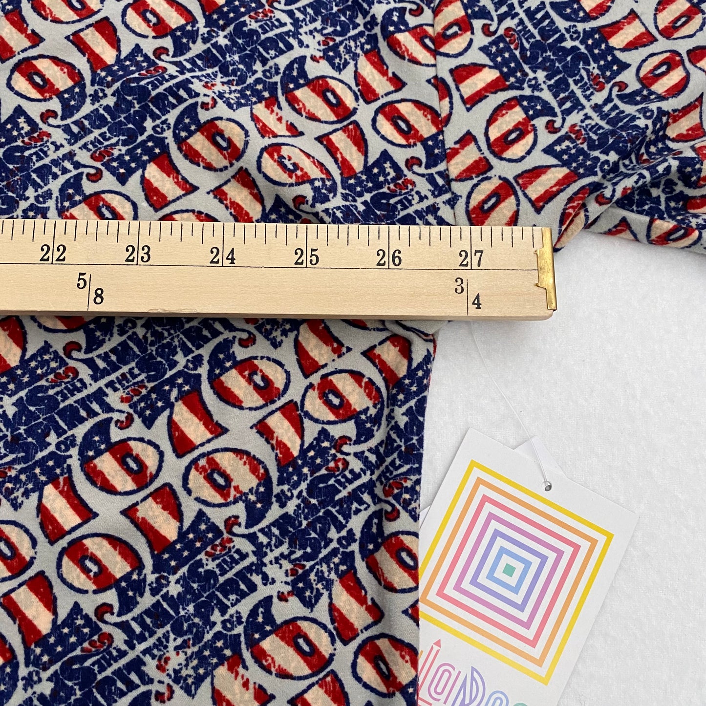 LuLaRoe Irma High-Low S/s Tunic | XL (18-20) | Red/Blue/White ‘76’ | NWT