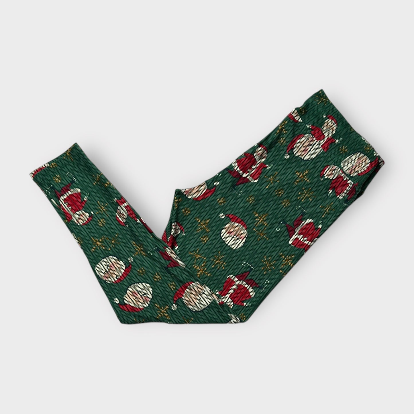 LuLaRoe Leggings TC2 (20-26) - Green & Red Santa Snowflake Print - Ultra Soft Stretch Fabric