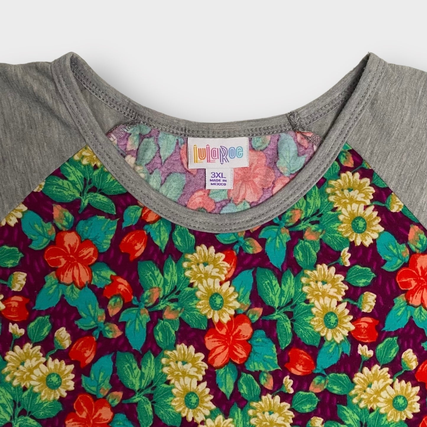 LuLaRoe | Randy Unisex Raglan Tee | 3XL | Green/Red Floral | Colorblock | NWT