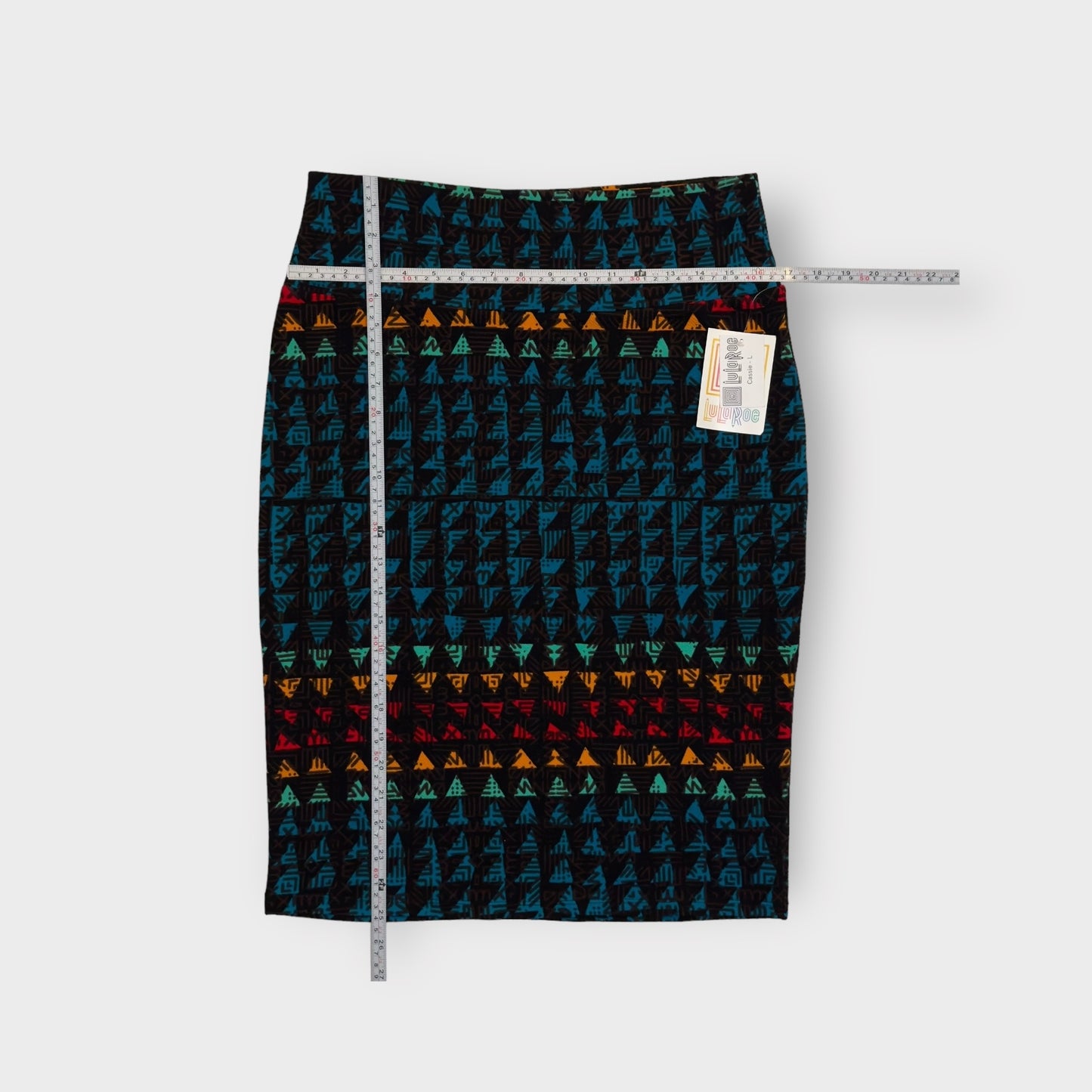 LuLaRoe Cassie Pencil Skirt | L (14-16) | Black/multicolor | Triangles | NWT