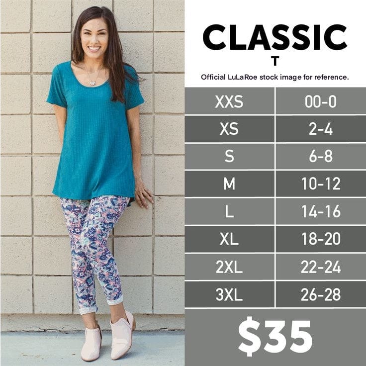 LuLaRoe Classic T | S (6-8) | Blue/Green/Yellow Ringer Floral/Cactus| NWT