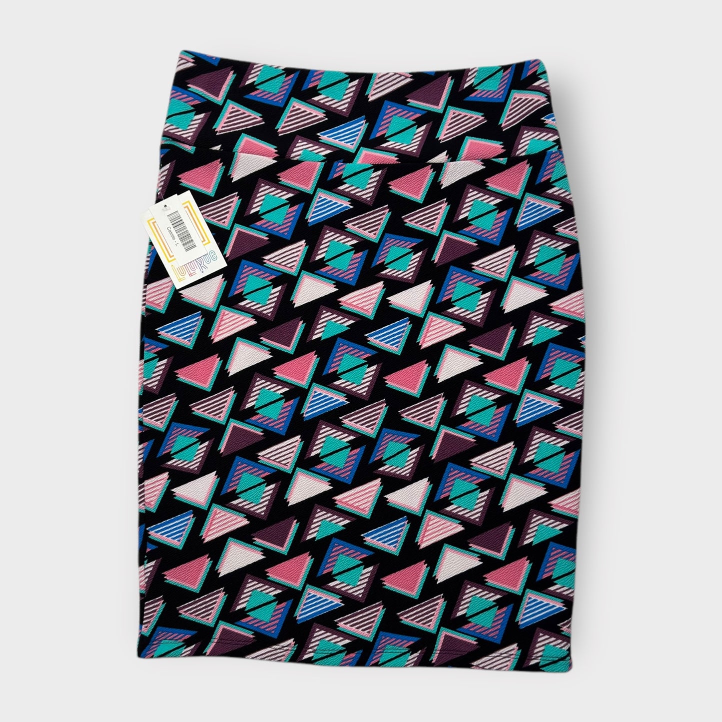 LuLaRoe Cassie Pencil Skirt - Black/Multicolor Triangles - Women's L (12-14) - NWT