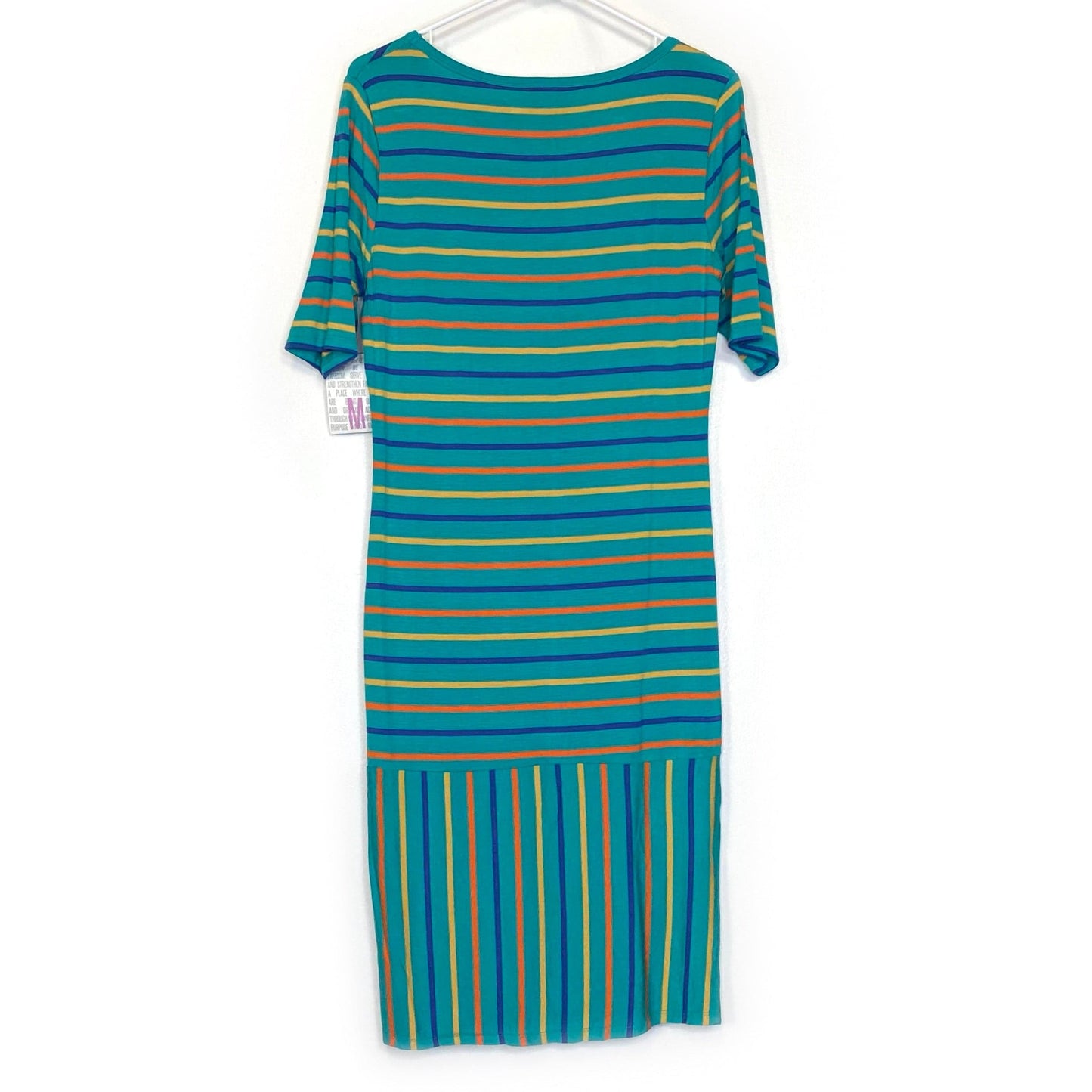 LuLaRoe Julia Bodycon Dress | M (8-10) | Green/Orange/Blue | Striped | NWT