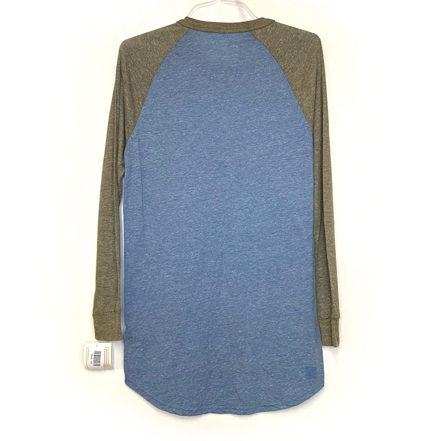 LuLaRoe Unisex Size XS Heather Green/Blue Mark Colorblock Henley Shirt L/s NWT