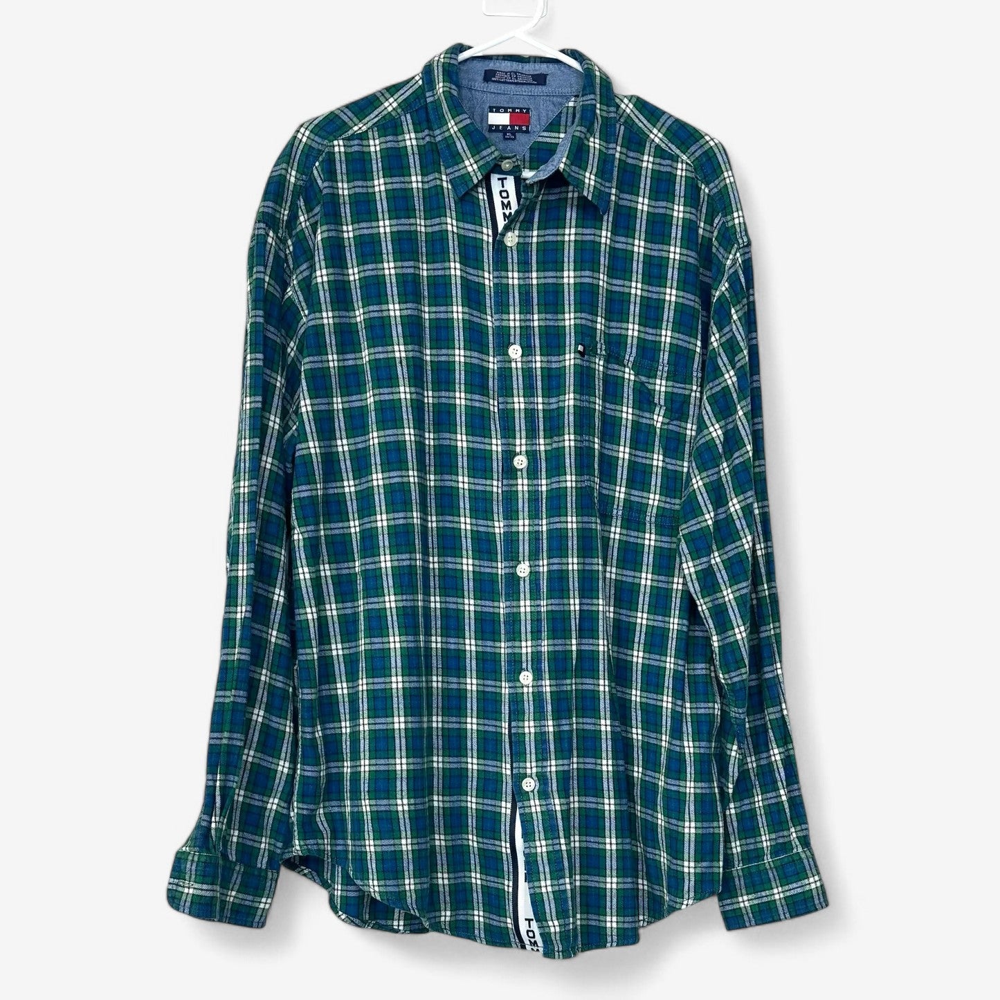 Tommy Jeans Men's Green/Blue Plaid Flannel Shirt - Size XL