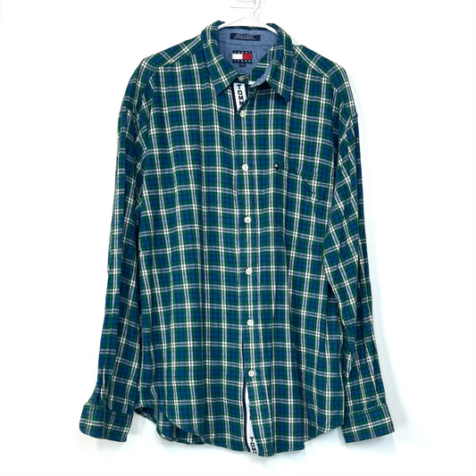 Tommy Jeans | Mens Plaid Flannel Shirt | Color: Green/Blue | Size: XL | Pre-Owned