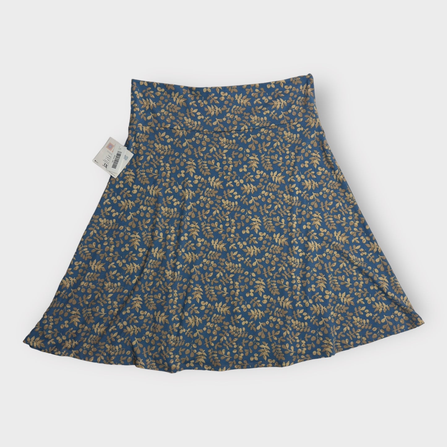 LuLaRoe Azure A-Line Skirt | 3XL (22-24)| Blue/Beige Leaves | NWT