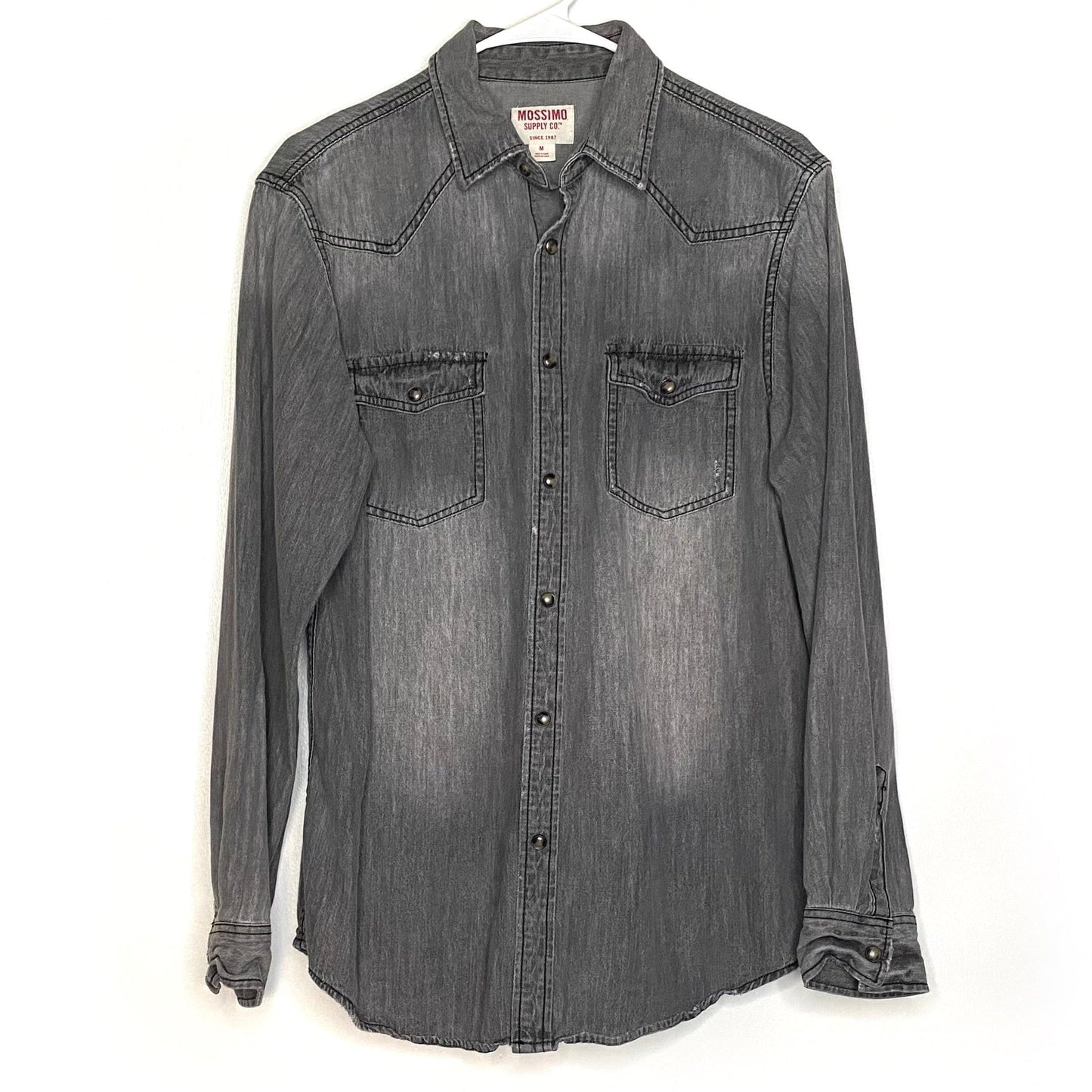 Mossimo Mens Size M Gray Denim Shirt Button-Up L/s Pre-Owned