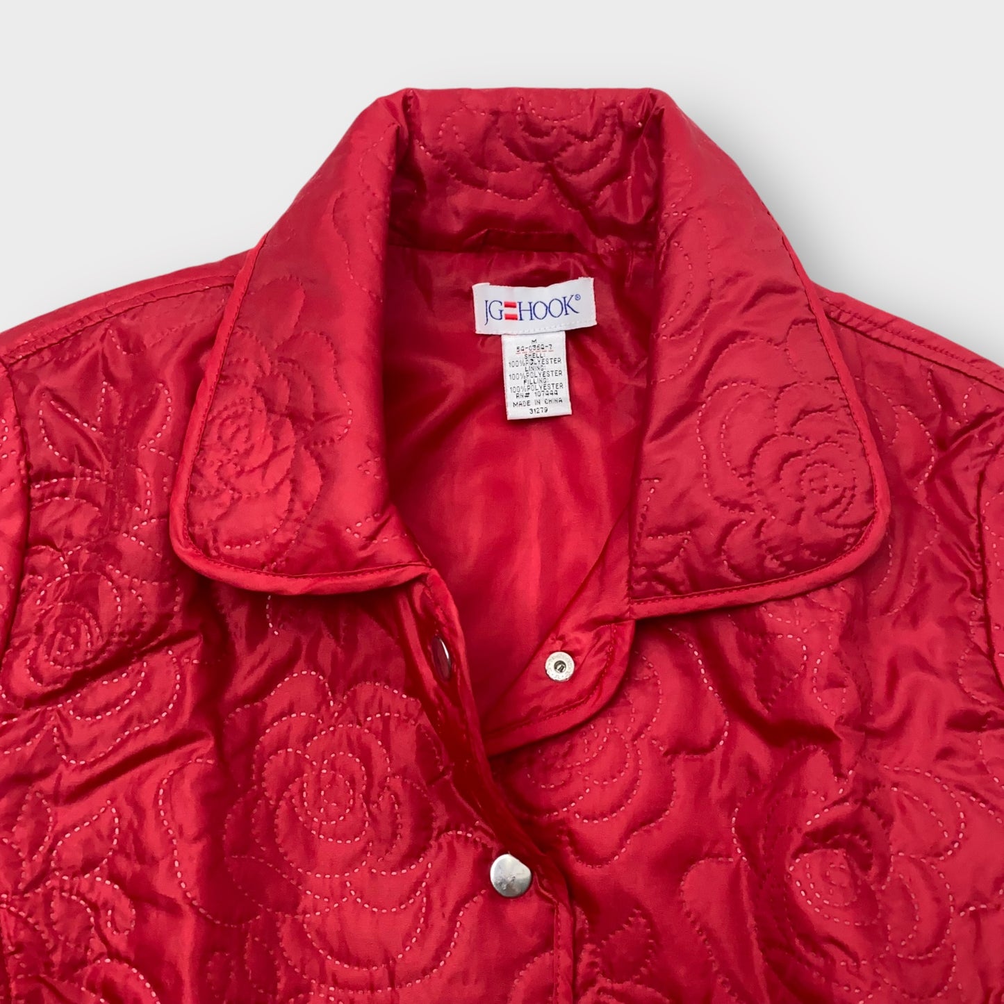 J.G. Hook Red Lightweight Rose Pattern Snap Jacket M