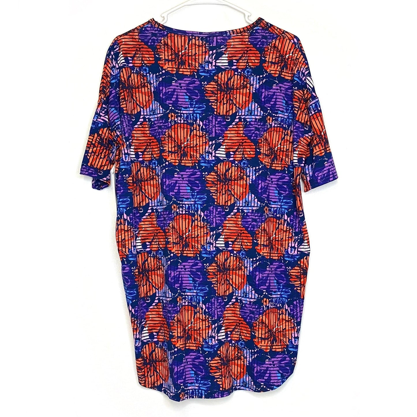 LuLaRoe Womens XXS Irma Orange/Blue Floral S/s Tunic Top NWT