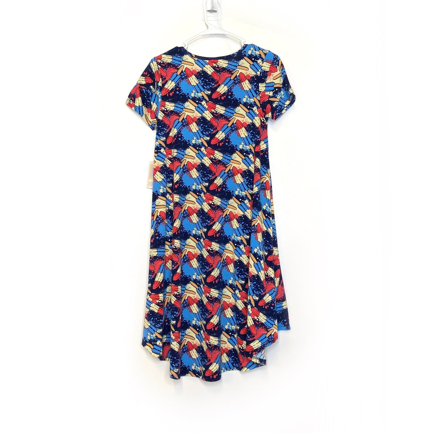 LuLaRoe Womens XXS Red/White/Blue 'Bomb Pop' Popsicles 'Carly' S/s Swing Dress NWT