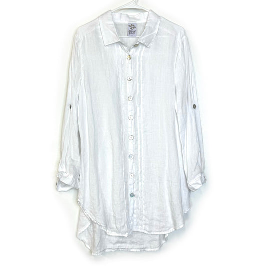 Vintage Match Point Womens Size M White Linen Shirt Button-Up L/s EUC