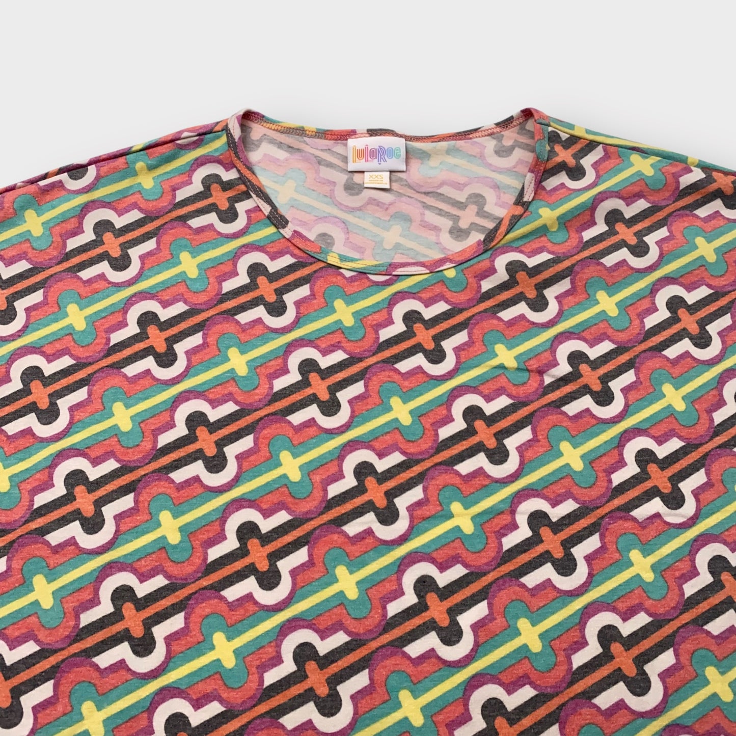 LuLaRoe Irma Tunic Top - Retro Geometric Print - Women's XXS (00) - High-Low Hem - Multicolor