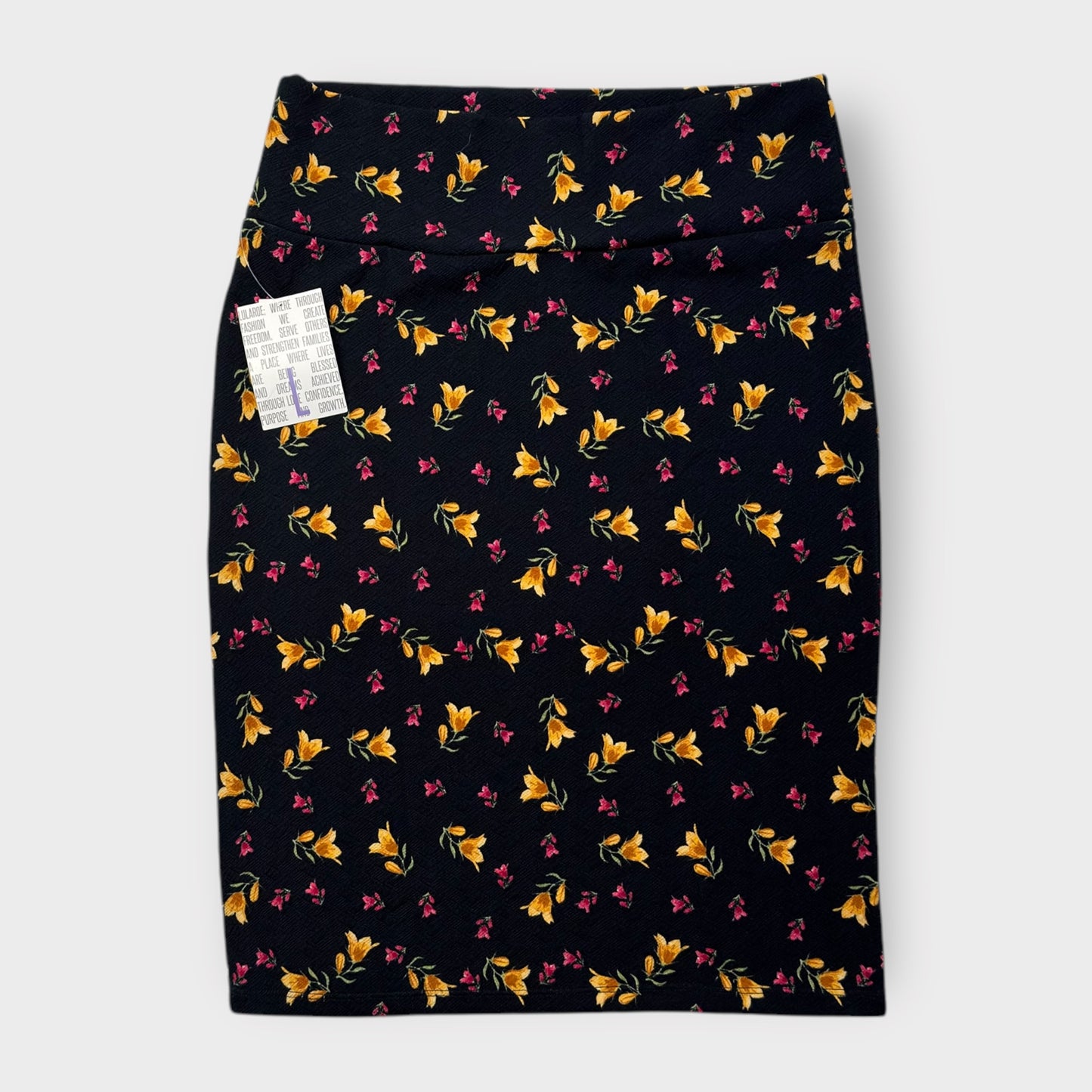 LuLaRoe Cassie Pencil Skirt - Black Ditsy Floral - Women's L (12-14) - Knee-Length - NWT